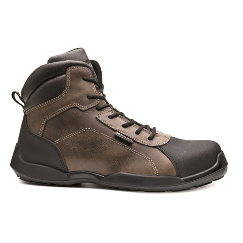 a brown leather work style boot with a protective toe cap 